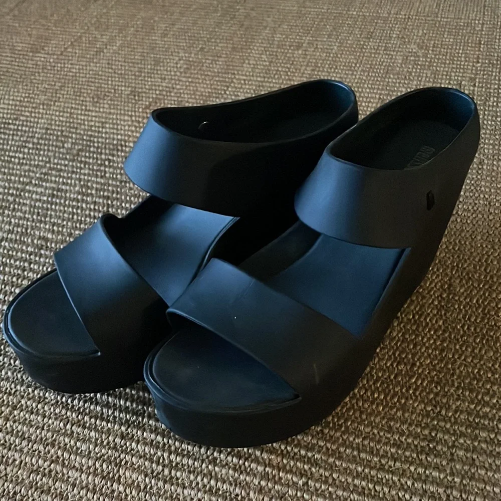 Melissa Black Double-Strap Wedge Sandals - Picture 9 of 11